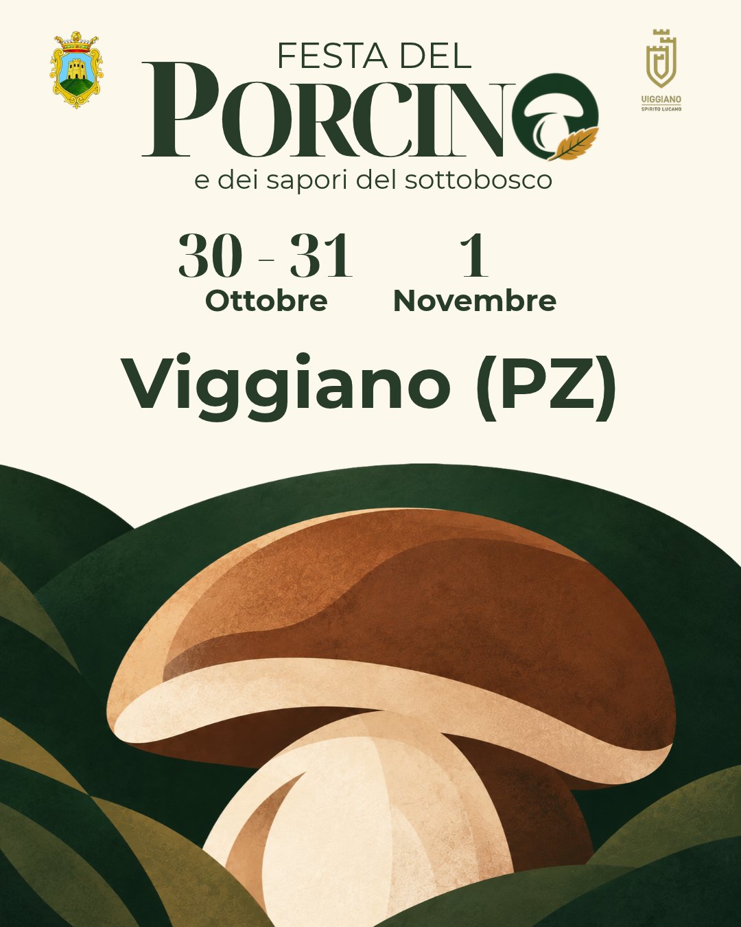 Locandina ufficiale: Festa del Porcino e dei sapori del sottobosco, 30–31 ottobre e 1 novembre 2026, Viggiano (PZ)